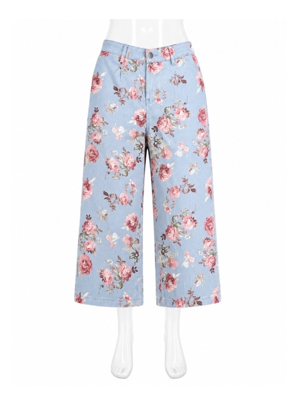 Women’s Floral Wide Leg Pants Cottagecore Rose Print - L